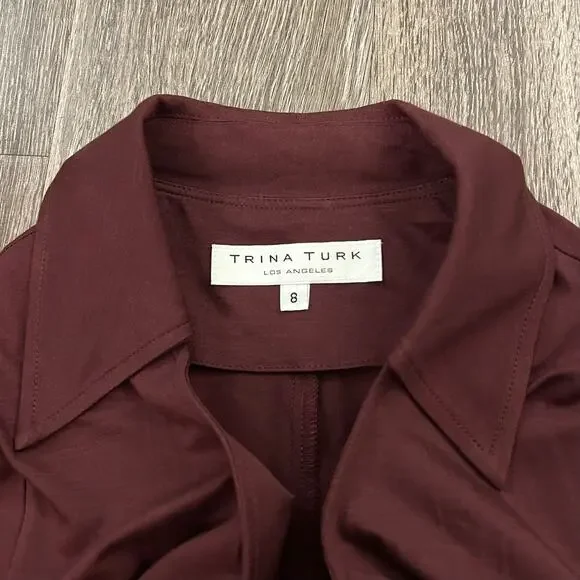 EUC Trina Turk Mahalo Burgundy Jersey Wrap Dress Size 8 Long Sleeve Knee Length - Picture 7 of 15